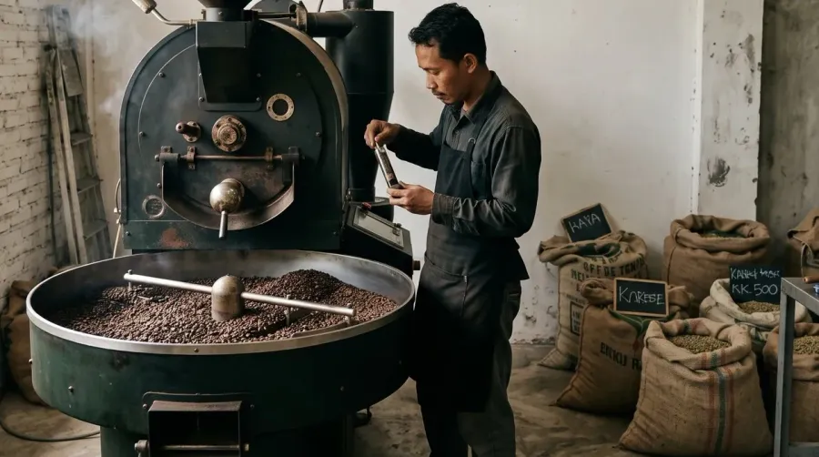Roasted coffee on the cooling tray